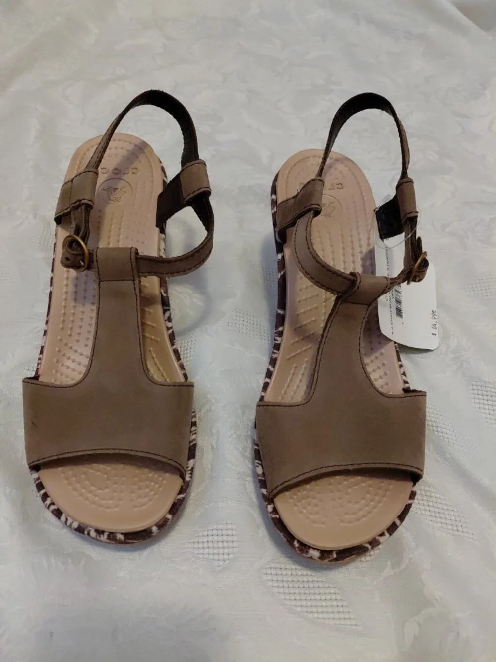 Crocs Womens A Leigh Ikat Wedge Brown Tan Wedge Sandlas Size 9 NWT